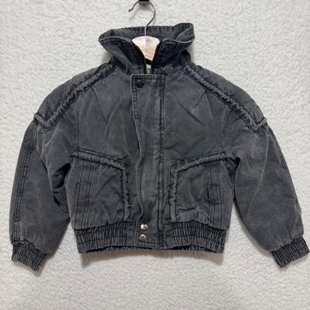 Eagles Ridge Kids Sz‎ S Black Gray Fade Wash Bomber Jacket Flag (Carhartt Look)